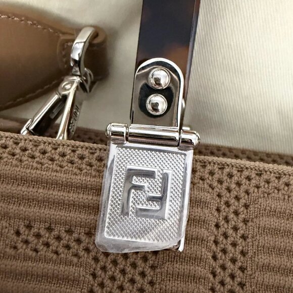 FENDI Technical Fabric Plexiglass FF Medium Fendi Sunshine Shopper Tote Beige - Picture 5 of 16
